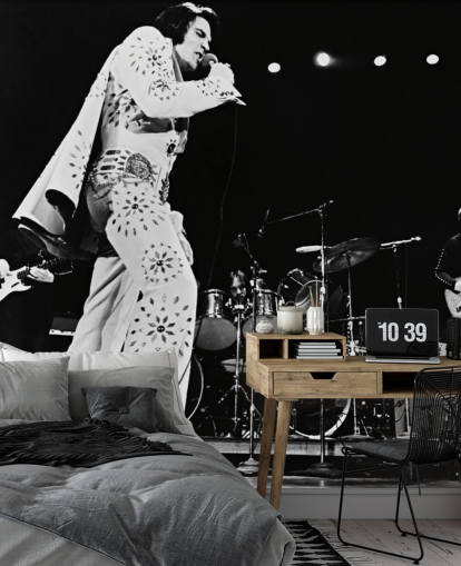 black and white movie wallpaper mural called Elvis Presley (Elvis on Tour) for bedrooms, living rooms and more