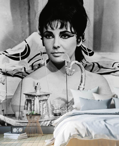 murale cleopatra in bianco e nero chiamata Elizabeth Taylor (Cleopatra)