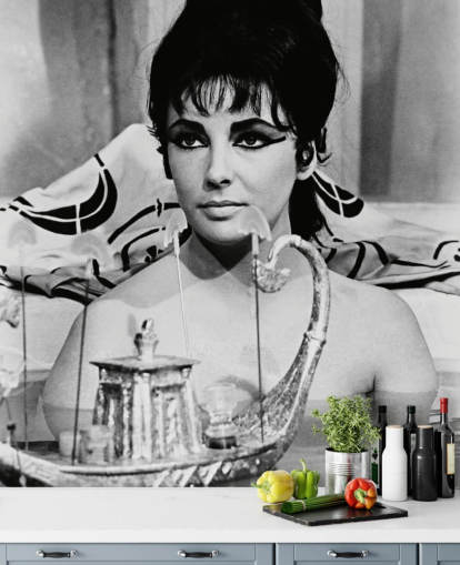 fresque murale en noir et blanc de Cléopâtre appelée Elizabeth Taylor (Cléopâtre)