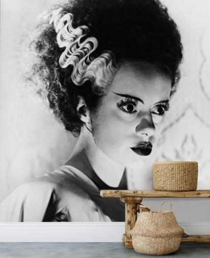 zwart-wit behang voor de bruid van Frankenstein genaamd Elsa Lanchester (Bride of Frankenstein) voor slaapkamers en kantoren