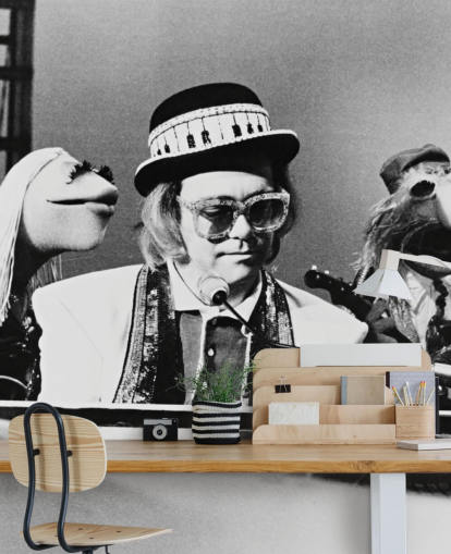 black and white tv show wallpaper mural called Elton John (The Muppet Show) for bedrooms and home offices