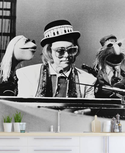 black and white tv show wallpaper mural called Elton John (The Muppet Show) for bedrooms and home offices