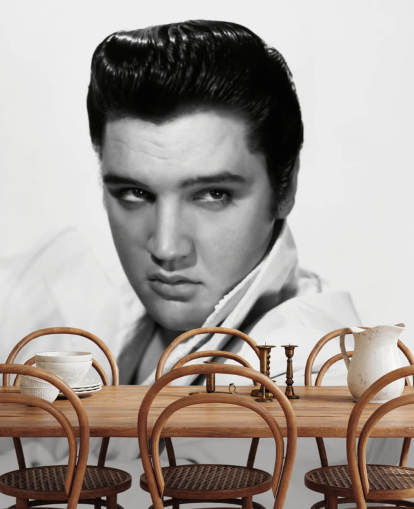 black and white rock and roll wallpaper mural called Elvis Presley II for bedrooms and living rooms
