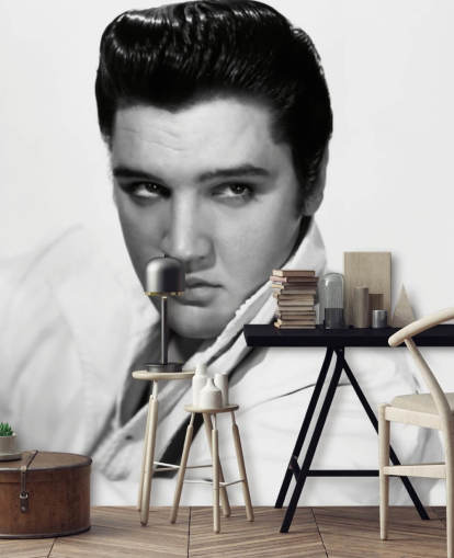 svart og hvitt rock and roll tapet veggmaleri kalt Elvis Presley II for soverom og stuer