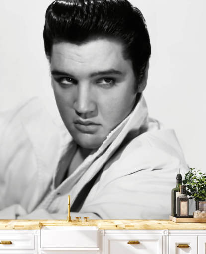 black and white rock and roll wallpaper mural called Elvis Presley II for bedrooms and living rooms