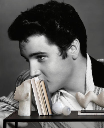 svart og hvitt elvis veggmaleri kalt Elvis Presley (Jailhouse Rock)