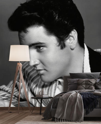 schwarz-weißes Elvis-Wandbild namens Elvis Presley (Jailhouse Rock)