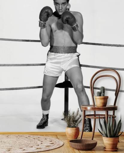 Schwarzweiß-Filmtapete namens Elvis Presley (Kid Galahad) II für Privathaushalte und Unternehmen Schwarzweiß-Filmtapete namens Elvis Presley (Kid Galahad) II für Privathaushalte und Unternehmen