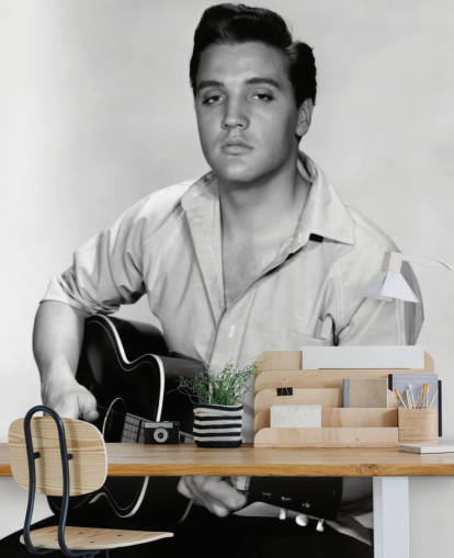 black and white rock and roll wallpaper mural called Elvis Presley (Kid Galahad)