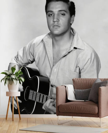 mural de papel pintado de rock and roll en blanco y negro llamado Elvis Presley (Kid Galahad)