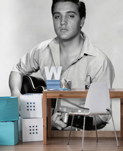 svartvit rock and roll tapet väggmålning som heter Elvis Presley (Kid Galahad)