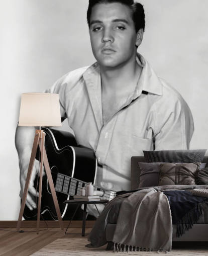 svart og hvitt rock and roll tapet veggmaleri kalt Elvis Presley (Kid Galahad)