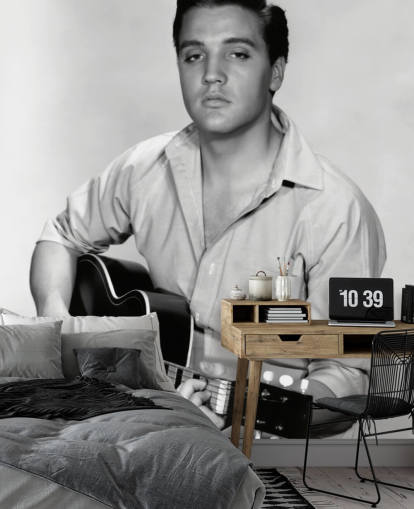 svart og hvitt rock and roll tapet veggmaleri kalt Elvis Presley (Kid Galahad)
