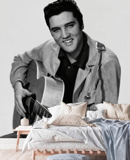 mural de papel de parede de elvis preto e branco chamado Elvis Presley para quartos, escritórios e empresas