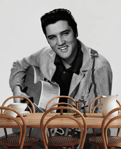 mural de papel pintado de Elvis en blanco y negro llamado Elvis Presley para dormitorios, oficinas y negocios