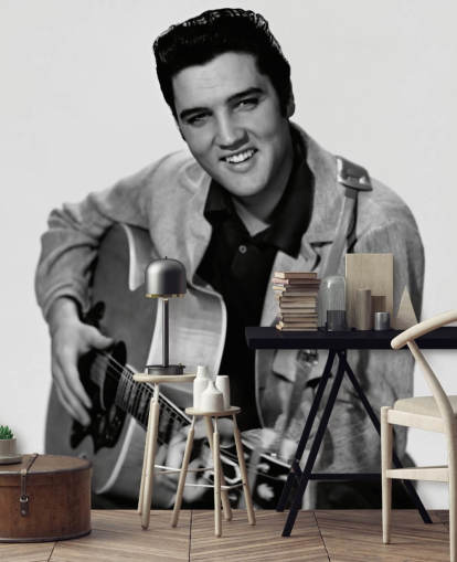 svartvitt elvis tapetväggmålning som heter Elvis Presley för sovrum, kontor och företag