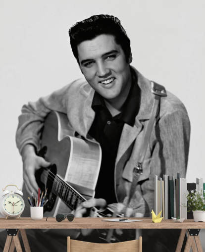 schwarz-weißes Elvis-Tapeten-Wandbild namens Elvis Presley für Schlafzimmer, Büros und Unternehmen