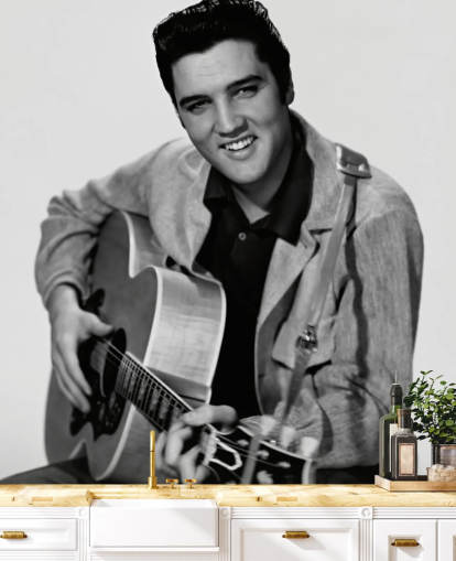 svartvitt elvis tapetväggmålning som heter Elvis Presley för sovrum, kontor och företag