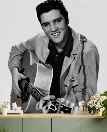 svartvitt elvis tapetväggmålning som heter Elvis Presley för sovrum, kontor och företag svartvitt elvis tapetväggmålning som heter Elvis Presley för sovrum, kontor och företag