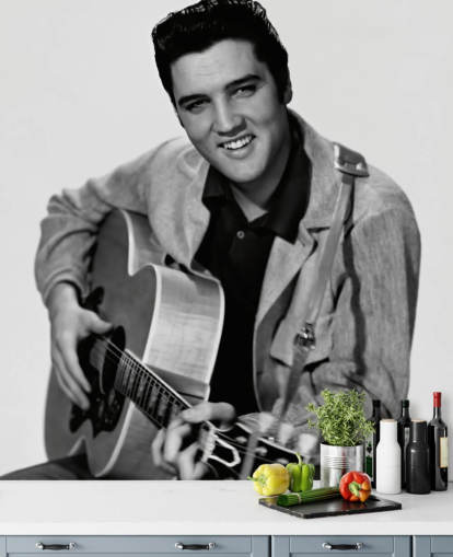 schwarz-weißes Elvis-Tapeten-Wandbild namens Elvis Presley für Schlafzimmer, Büros und Unternehmen