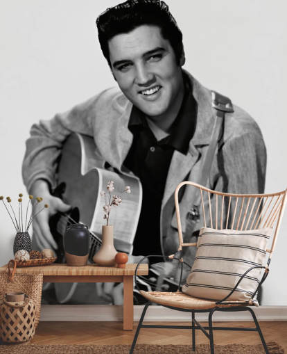 black and white elvis wallpaper mural called Elvis Presley for bedroom, offices and businesses