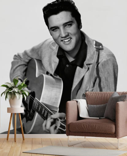 mural de papel pintado de Elvis en blanco y negro llamado Elvis Presley para dormitorios, oficinas y negocios