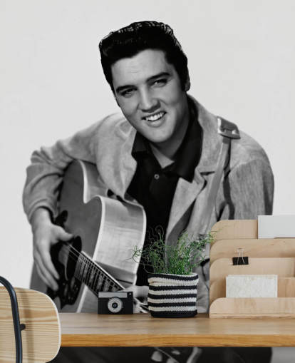 schwarz-weißes Elvis-Tapeten-Wandbild namens Elvis Presley für Schlafzimmer, Büros und Unternehmen
