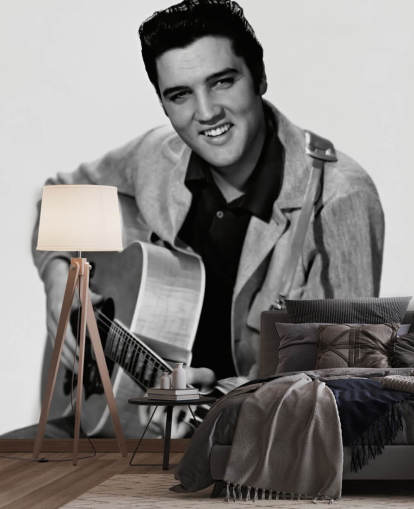 black and white elvis wallpaper mural called Elvis Presley for bedroom, offices and businesses
