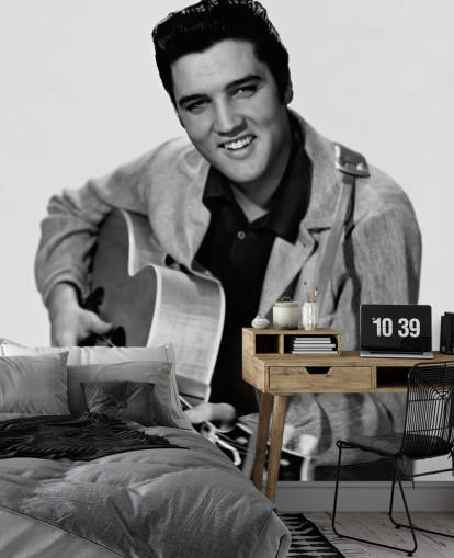 mural de papel de parede de elvis preto e branco chamado Elvis Presley para quartos, escritórios e empresas