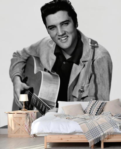 mural de papel de parede de elvis preto e branco chamado Elvis Presley para quartos, escritórios e empresas