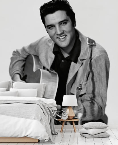 mural de papel pintado de Elvis en blanco y negro llamado Elvis Presley para dormitorios, oficinas y negocios