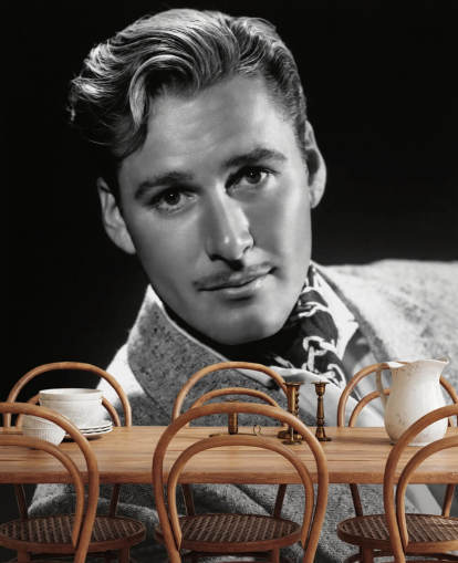 papier peint mural de stars de cinéma en noir et blanc appelé Errol Flynn II pour les chambres et les bureaux à domicile