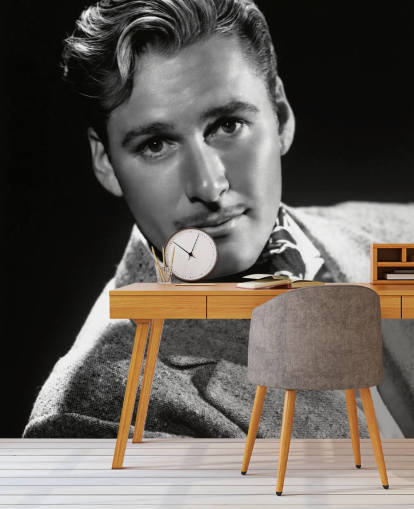 black and white movie star wallpaper mural called Errol Flynn II for bedrooms and home offices