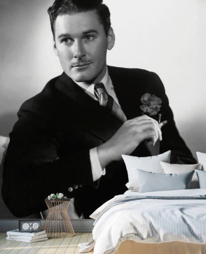 black and white errol flynn wallpaper mural for bedrooms, cinema rooms and home offices