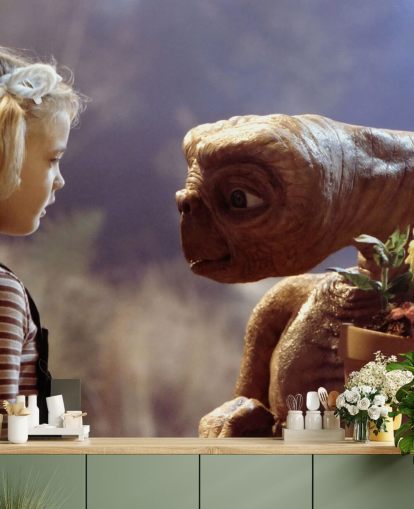colored ET wallpaper mural called E.T. the Extra-Terrestrial for bedrooms and cinema rooms