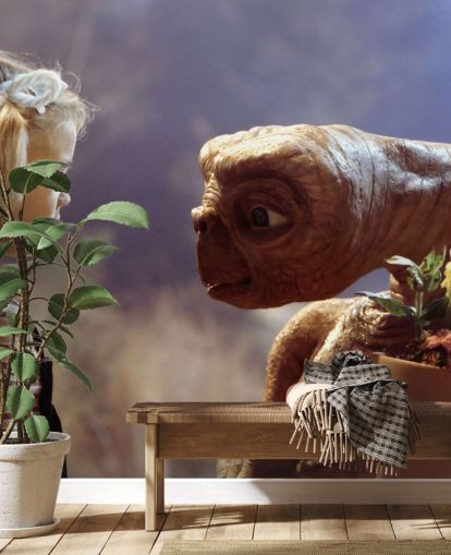 Farbiges ET-Tapetentapete namens E.T. the Extra-Terrestrial für Schlafzimmer und Kinoräume