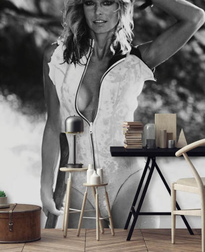 black and white movie wallpaper mural called Farrah Fawcett (Sunburn) for living rooms and bedrooms
