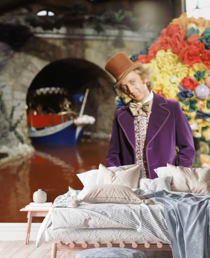 farverigt willy wonka tapetmaleri kaldet Gene Wilder (Willy Wonka & Chocolate Factory) til soveværelser og hjemmekontorer