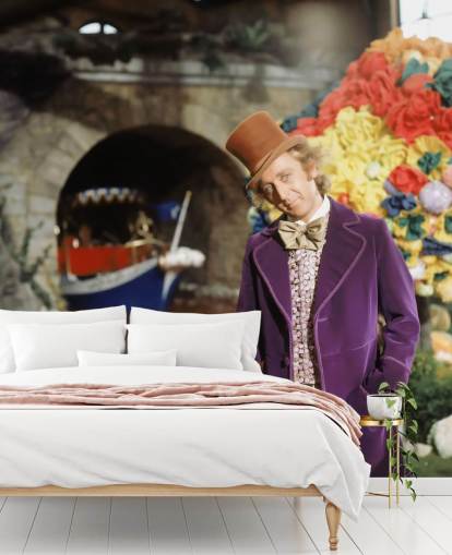 colorful willy wonka wallpaper mural called Gene Wilder (Willy Wonka & the Chocolate Factory) for bedrooms and home offices