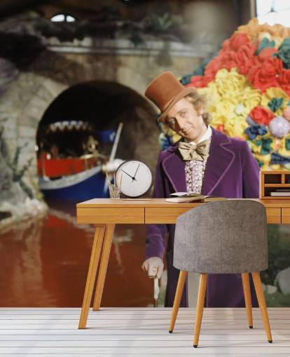 colorful willy wonka wallpaper mural called Gene Wilder (Willy Wonka & the Chocolate Factory) for bedrooms and home offices