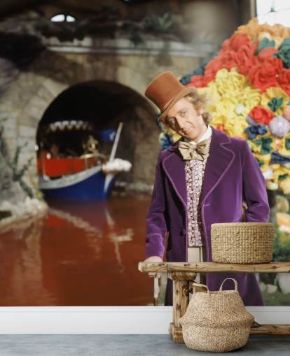 colourful willy wonka wallpaper mural called Gene Wilder (Willy Wonka & the Chocolate Factory) for bedrooms and home offices