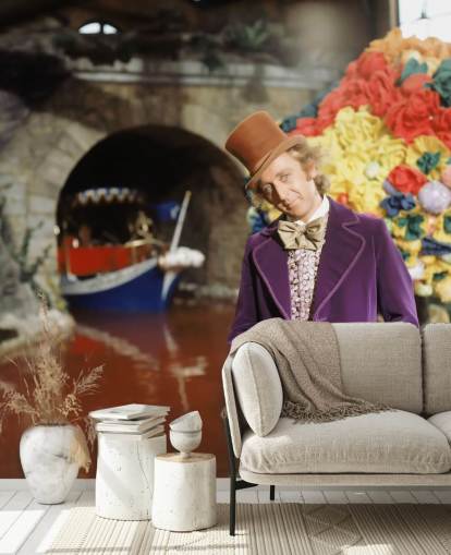 fargerikt willy wonka tapetmaleri kalt Gene Wilder (Willy Wonka & the Chocolate Factory) for soverom og hjemmekontorer