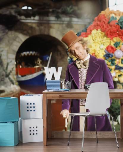 värikäs willy wonka -taustakuvamaalaus nimeltä Gene Wilder (Willy Wonka & the Chocolate Factory) makuuhuoneisiin ja kotitoimistoihin