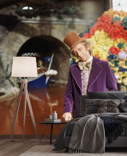 farbenfrohe Willy Wonka-Tapete namens Gene Wilder (Willy Wonka & the Chocolate Factory) für Schlafzimmer und Heimbüros