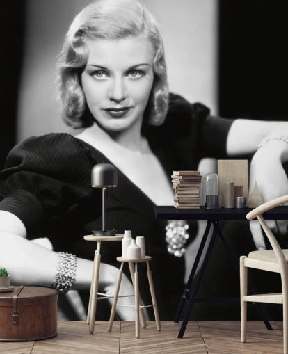 zwart-witte ginger rogers behangmuurschildering genaamd Ginger Rogers voor thuiskantoren, slaapkamers en bioscoopzalen