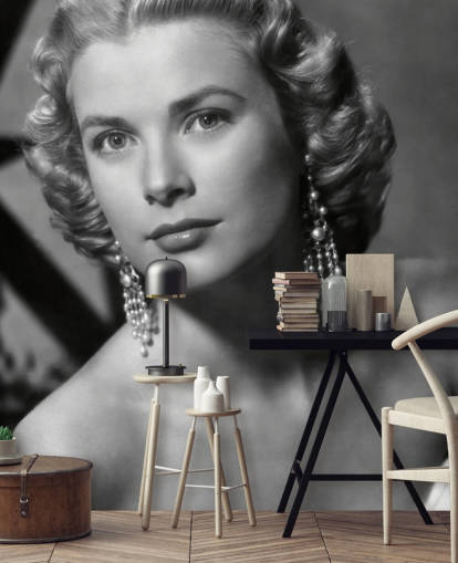 fresque murale noire et blanche de Grace Kelly intitulée Grace Kelly (Dial M for Murder) 