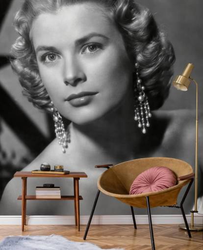 mustavalkoinen Grace Kelly -seinämaalaus nimeltä Grace Kelly (Dial M for Murder) 