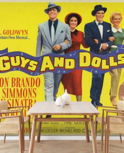 gekleurde filmposter muurschildering genaamd Guys and Dolls voor slaapkamers, woonkamers en thuiskantoren