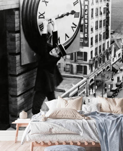 mural de papel pintado de película muda en blanco y negro llamado Harold Lloyd (Safety Last!) para dormitorios, oficinas y negocios mural de papel pintado de película muda en blanco y negro llamado Harold Lloyd (Safety Last!) para dormitorios, oficinas y negocios