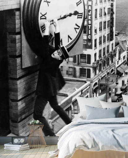 papier peint mural de film muet en noir et blanc appelé Harold Lloyd (Safety Last !) pour les chambres, les bureaux et les entreprises